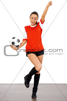 Happy female soccer player