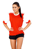 Sporty girl in red shirt