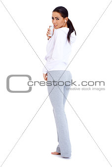 Full body of a female relaxing with music