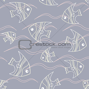 Fish and waves seamless pattern