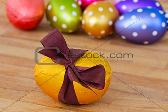 easter eggs on wooden table