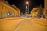 Town in deep snow on Christmas 