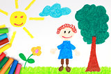 Kiddie style crayon drawing of a green meadow