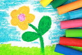 Kiddie style crayon drawing of a flower