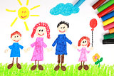 Kiddie style crayon drawing of a happy family