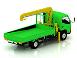 Green truck with a crane