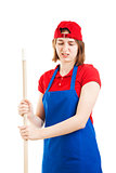 Disgusted Worker Mopping Up