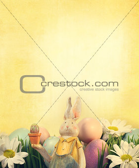 Easter bunny with eggs and flowers 