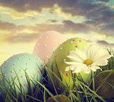 Large easter eggs in the tall grass