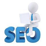 3d man with laptop sitting on SEO