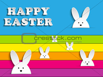 Happy Easter Rabbit Bunny on Rainbow Background