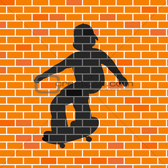 Vector illustration of skater shadow in brick wall