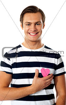 Casual man with a paper heart