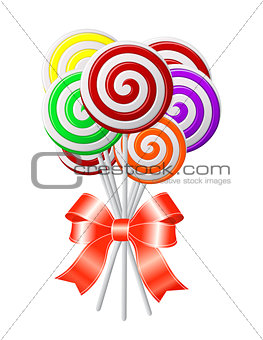 Lollipops with red ribbon.