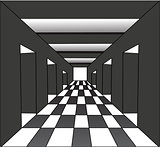 Abstract corridor with the open doors