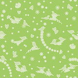 Seamless pattern with birds, flowers and hearts