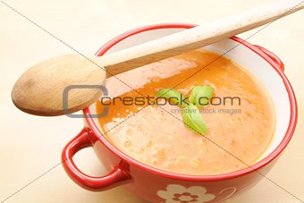 tomato soup - focus on spoon