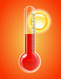 Thermometer with sun. Hot weather.