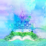  Magic world of tales, fairy castle appearing from the book 