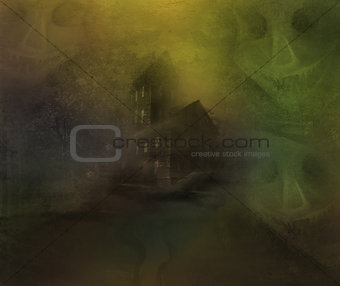  grungy Halloween background with haunted house 