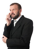 cheerful senior business man talking on cell phone