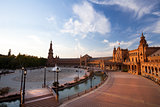 charming Plaza de Espana in Seville at sunset