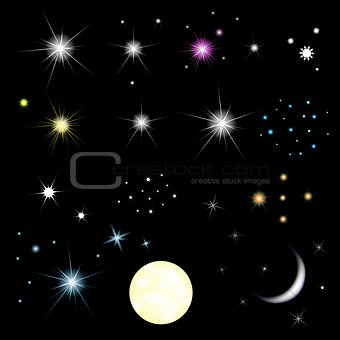 Set Of Stars And Moon