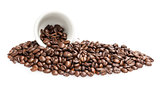 heap of coffee beans with cup