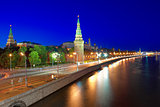 Moscow Kremlin and Kremlin Embankment at night.