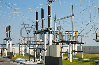 part of high-voltage substation with switches and connectors