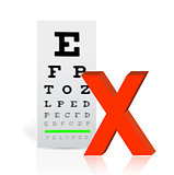 Medical Eye Chart with a x mark. poor vision