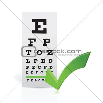 Medical Eye Chart with a checkmark. Good vision