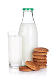 Glass, bottle of milk and cookies