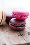 Macaroons on wooden table