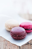 Macaroons on wooden table