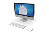 Puzzle in shape of house on computer screen