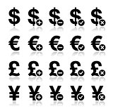 Currency icons set - dollar, euro, yen, pound
