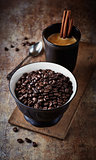 Bowl of dark espresso coffee beans