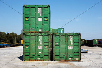 Containers on a railway platform