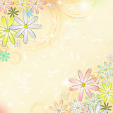 spring flowers over beige old paper background with circles