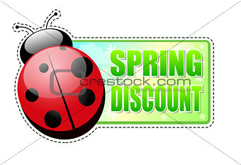 spring discount green label with ladybird