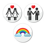 Gay, lesbian marriage, rainbow icons set