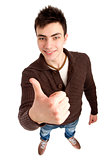 Young man showing thumbs up sign