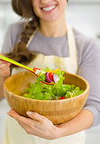 Closeup on fresh vegetable salad in hand of housewife