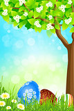 Green Tree Background with Easter Eggs