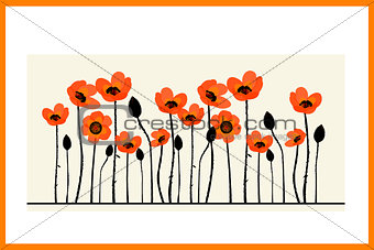 Background painting with red poppies