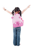 Full body rear view Asian child with schoolbag