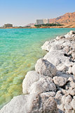 Salty shores on Dead Sea in Israel.
