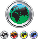 Globe and world map on metallic circle elements