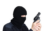 man in a mask with a gun on a white background